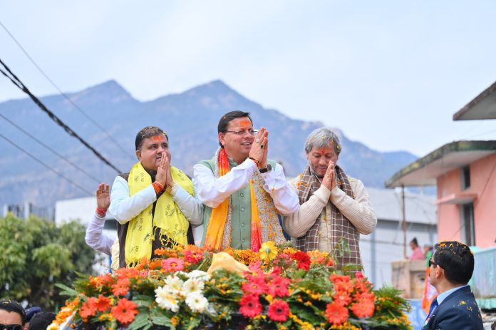 गोपेश्वर में मुख्यमंत्री धामी के भव्य रोड शो में उमड़ा जन सैलाब