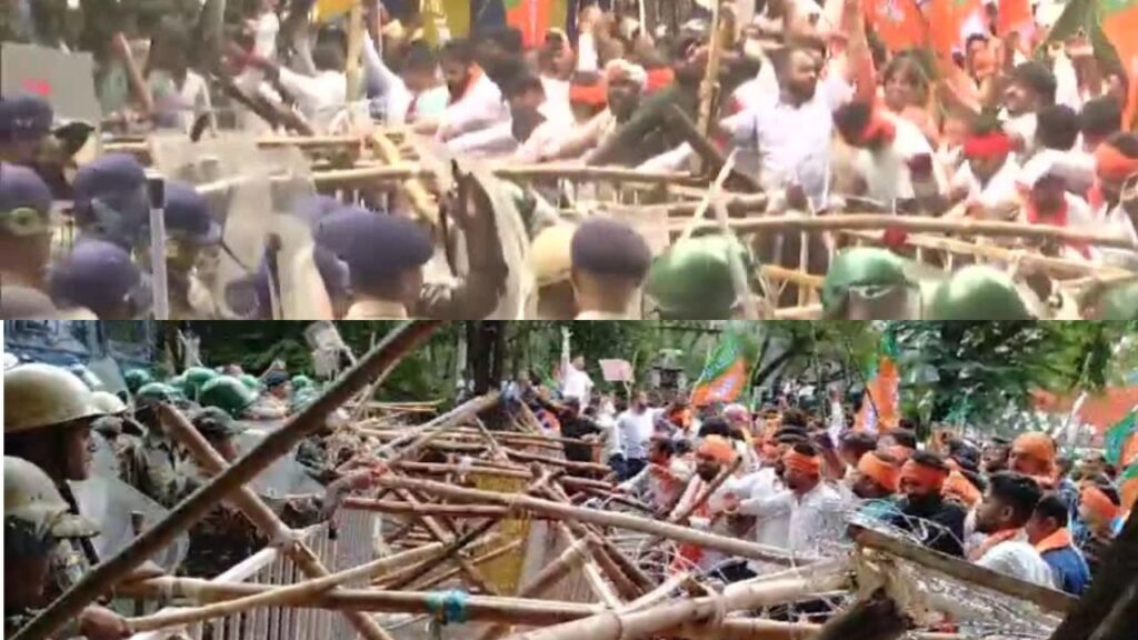 छात्रों ने तोड़ी बैरिकेडिंग, पत्थरबाजी के बीच लाठीचार्ज