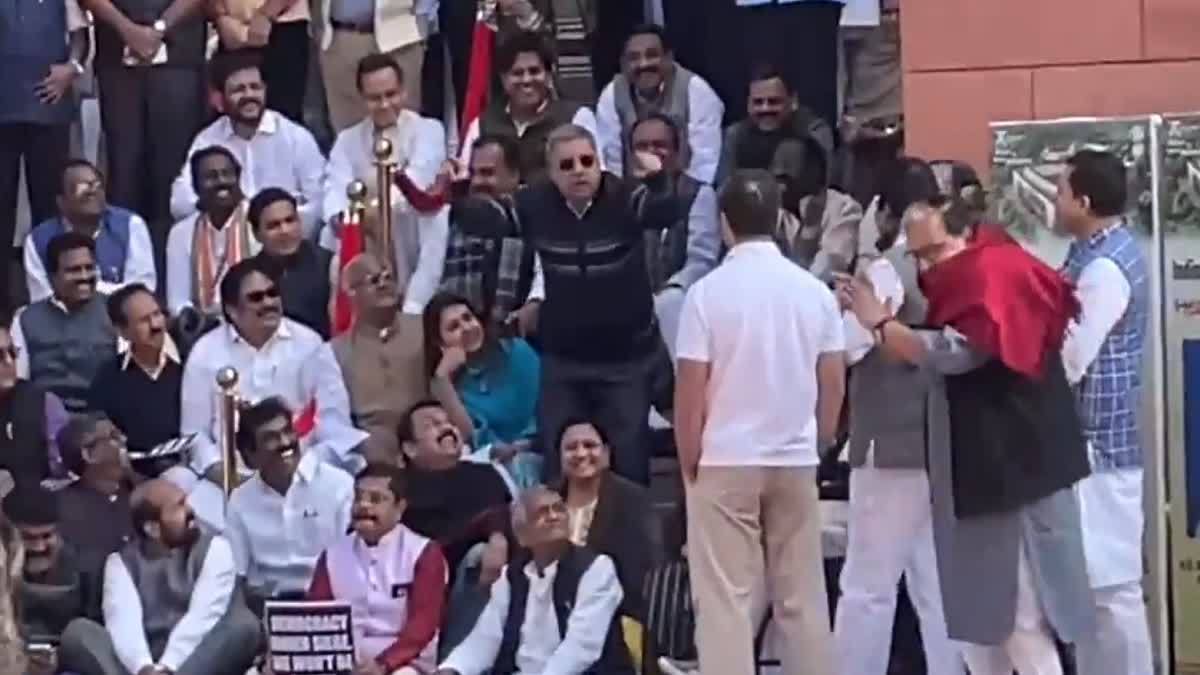 संसद के बाहर प्रदर्शन करता विपक्ष: BJP बोली- राहुल को लोकसभा से निलंबित किया जाए